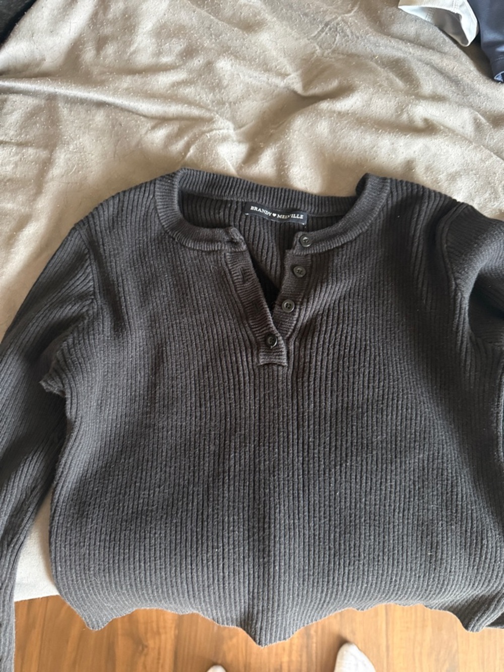 Brandy Melville Charcoal Ribbed Henley Sweater